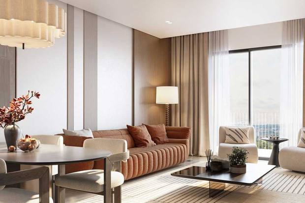 Living and dining room of a Regalia apartment